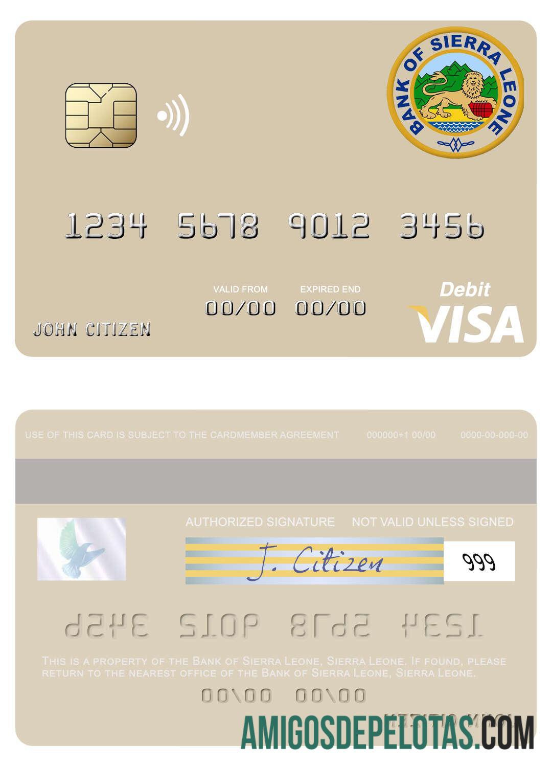 Cartão de débito Visa do Banco da Serra Leoa em Serra Leoa exemplo real